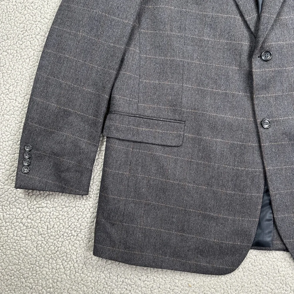 Botany 500 Allan Blazer Men 46L Blue‎ Windowpane Plaid Lambswool Sport Coat